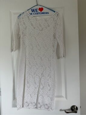 Three Dots White Lace Midi Dress